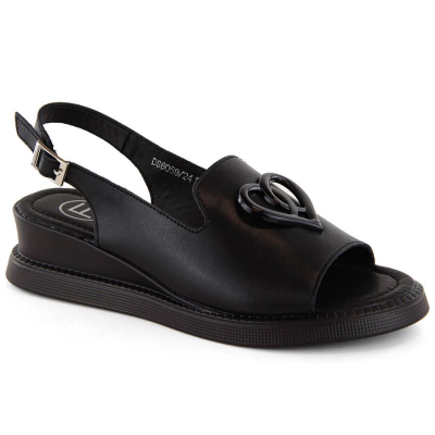 Женски сандали Filippo DS6069, кожа, со wedge потпетица, црни