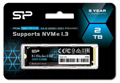 SSD M.2 Silicon Power P34A60, 2TB, PCIe Gen3 x4 NVMe, црн