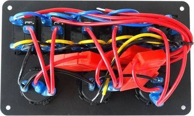 Panel komandues TurboWorks Switch, 12V 24V, 6 çelësa ON OFF, 2xUSB 3.1A, LED voltmetër, IP68, blu