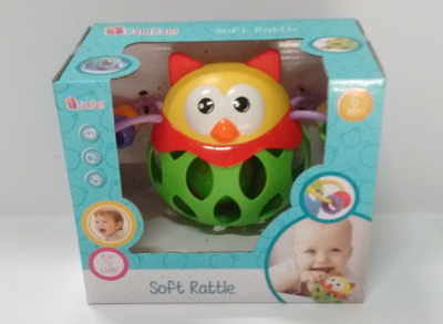 Топка играчка BamBam Soft Rattle Ball Owl BB35789A, со ѕвонче, за бебиња од 0 до 48 месеци, повеќебојна
