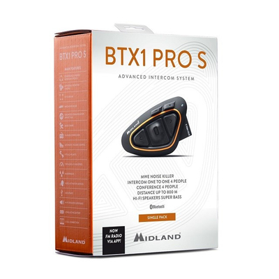 Интерком за мотоцикл Midland BTX1 PRO S Single, Bluetooth 4.2, 800 m, црн