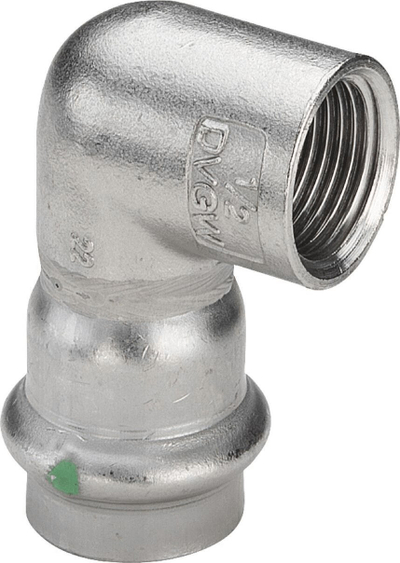 Kënd lidhës inox Viega Sanpress, 90°, 18 x 1/2, argjendtë