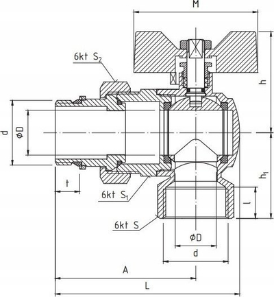 Rubinet sferik Perfekt System PHA-010A me bashkim, me dorezë të kuqe