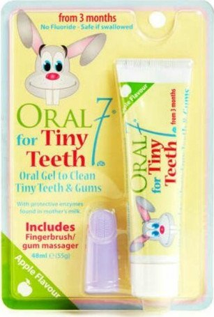 Set për daljen e dhëmbëve Oral7 Tiny Teeth, xhel qetësues 48ml, furçë silikoni për foshnja