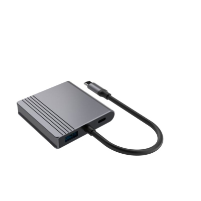 Adapter USB Type C Gembird 3 në 1, HDMI, USB 3.2, gri metalik