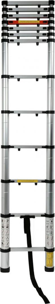 Shkallë teleskopike Awtools Aluminum, 3.8 m, 13 shkallë, argjendtë