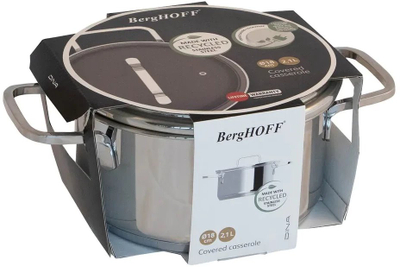 Tenxhere e thellë BergHOFF DiNA, çelik inox, kapak xhami, shumëngjyrëshe