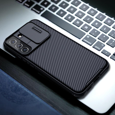 Maskë telefoni Nillkin CamShield për Samsung Galaxy S22, kapak i fortë mbrojtës me kapak kamere, blu