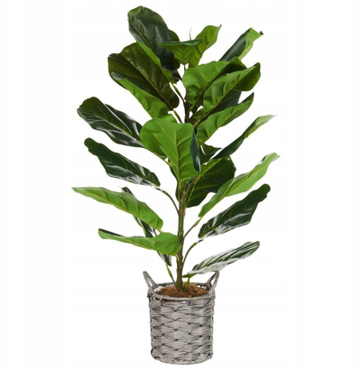 Bimë artificiale Fiddle Leaf Fig, 72 cm, me vazo boho, jeshile