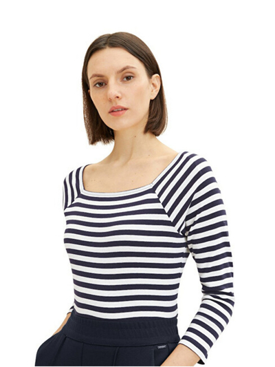 Bluzë Tom Tailor Regular Fit, e bardhë / zezë