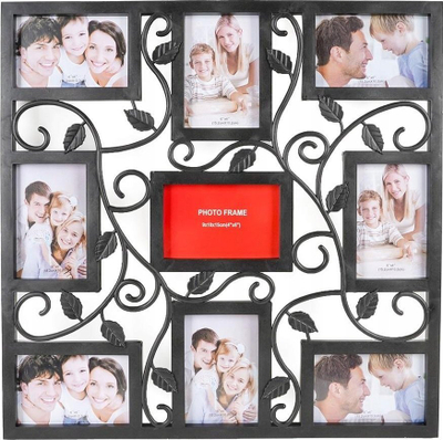 Kornizë muri Gallery Frame Black Leaves, për 9 foto 10x15 cm, plastike, e zezë