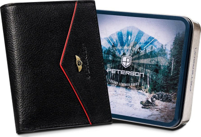Portofol kartash për burra Peterson, lëkurë natyrale, RFID SAFE, i zi