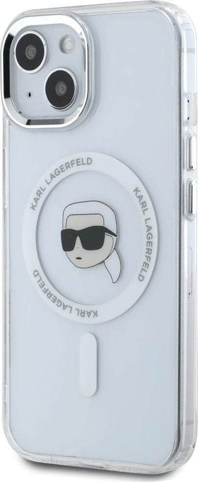 Заштитна маска за телефон Karl Lagerfeld IML Head Metal Frame MagSafe, за iPhone 15, транспарентна