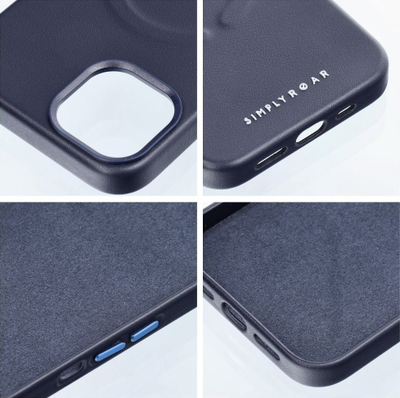 Kapak iPhone 14 Plus Roar Leather Mag, lëkurë eko, MagSafe, blu navy