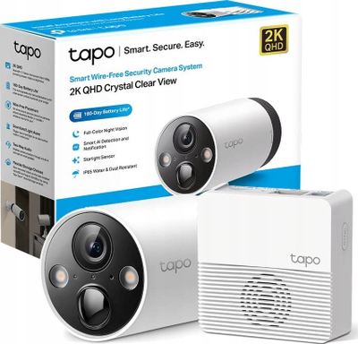 Sistem kamerash sigurie TP-Link Tapo Smart pa tela, 1 kamerë, 2K QHD, e bardhë