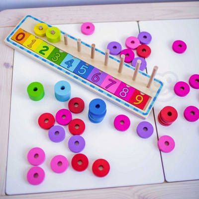Lodër druri Montessori Woopie Counting, puzzle numrash, 54 copë, shumëngjyrëshe