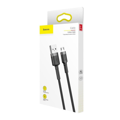 Kabllo USB Baseus Cafule CAMKLF-BG1, micro USB, pëlhurë e gërshetuar, zi gri