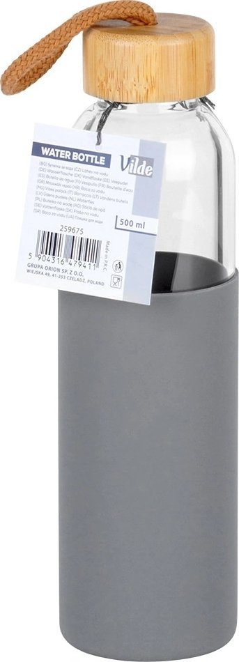 Шише за вода Vilde, боросиликатно стакло, 500 ml, силиконска обвивка, сиво