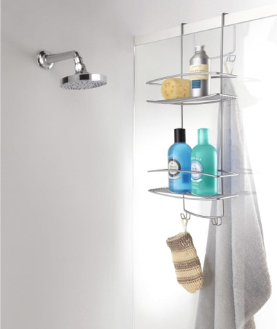 Raft dushi Metaltex Overdoor Caddy Polytherm, 2 nivele, çelik rezistent ndaj ndryshkut, argjendi mat