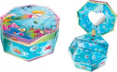 Kuti muzikore me tetë faqe Pecoware Mermaid, mekanike, me kukull sirene, shumëngjyrëshe