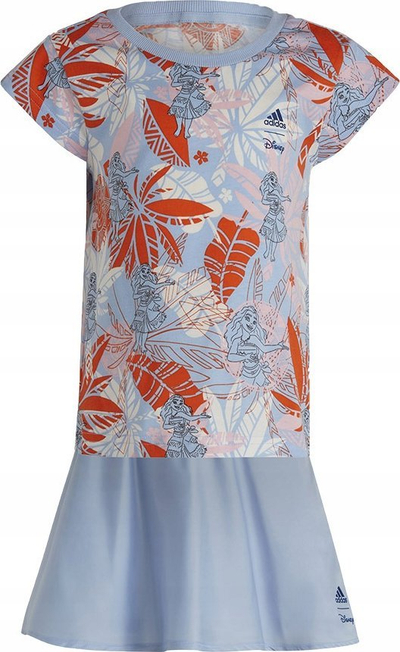 Set bluzë dhe fund Adidas x Disney Moana për goca të vogla, pambuk, print me shumë ngjyra, blu e çelët