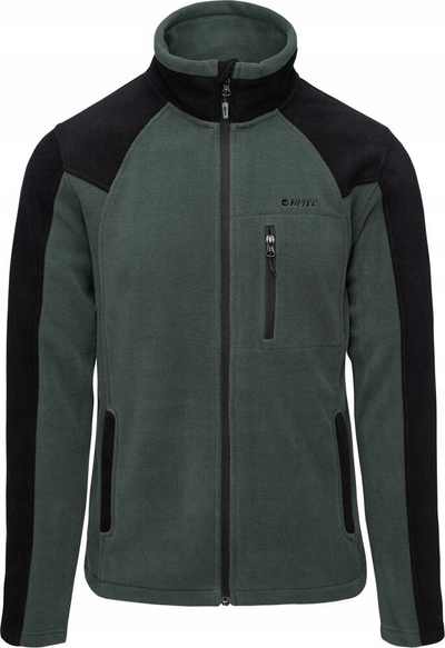 Bluzë fleece Hi-Tec Monar M, poliester 280g, me zinxhir, jeshile me të zezë