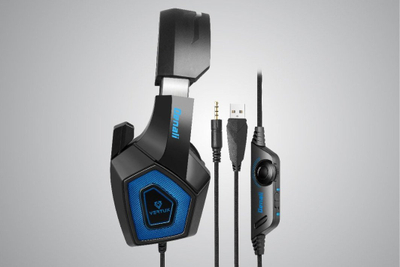 Kufje gaming Vertux Denali, over ear 40mm, 3.5mm + USB RGB, blu e zeza