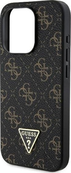 Kapak telefoni Guess 4G Triangle, PU lëkurë, për iPhone 16 Pro, i zi