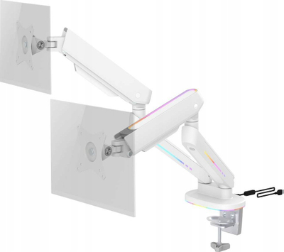 Krah monitori i dyfishtë Deltaco Gaming WA96, 17"-32", RGB, i bardhë