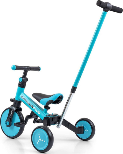 Biçikletë 4 në 1 për kalamaj Milly Mally Optimus Plus 5305, me tre rrota, blu
