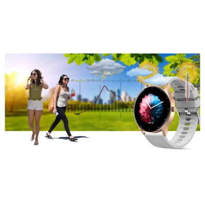 Smartwatch Gravity GT2 5, ekran 1.28" IPS, IP67, rozë gold me rrip gri