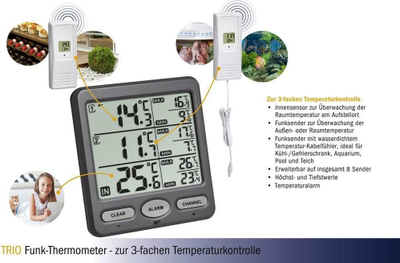 Stacion moti TFA 30.3062.10 Trio, termometër wireless, ekran LCD