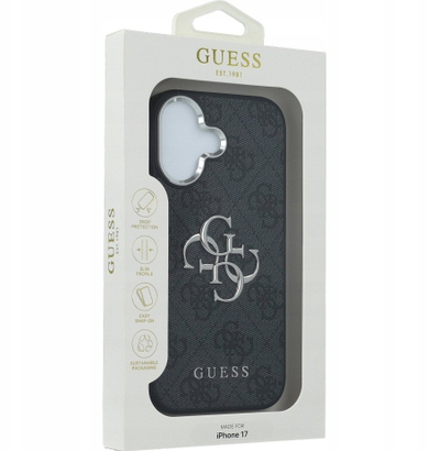 Mbulesë mbrojtëse Guess Hardcase Big 4G Logo Classic, për iPhone 17, TPU dhe lëkurë eko, e zezë