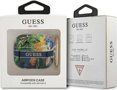 Заштитна футрола Guess Flower Strap за AirPods 3, TPU, со ремче, сина