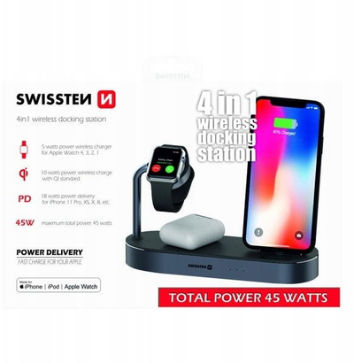 Karikues makine Swissten Wireless 4n1 MFi, 45W, USB Power Delivery, i zi