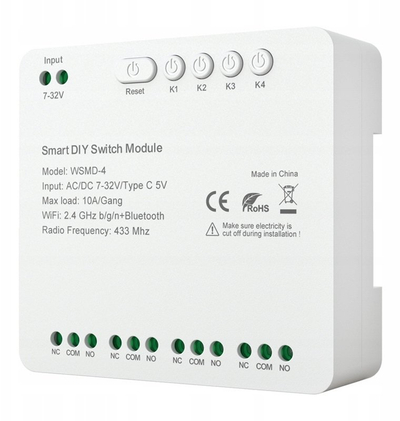Modul inteligjent ndërprerësi Avatto WSMD 4, 4 kanale, WiFi Bluetooth 2.4GHz, i bardhë