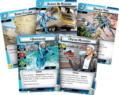 Zgjerim karte Fantasy Flight Games Marvel Champions Quicksilver Hero Pack, kuvertë hero, lojë me letra