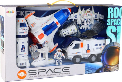 Set lodrash hapsinor Lean Toys Space Mission, 10 pjesë, me raketë dhe makina, bardh e kaltër