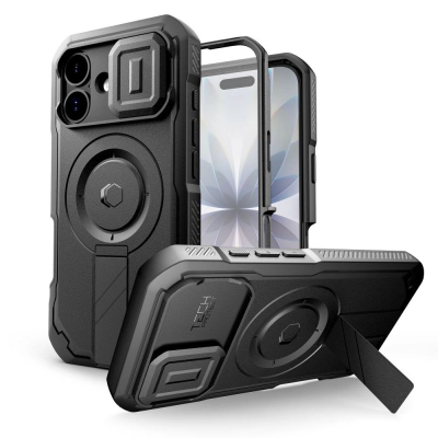 Mbrojtëse telefoni Tech-Protect Kevlar MagSafe për iPhone 17, me stand, e zezë