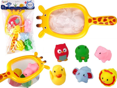 Set lodrash uji Leantoys Rubber Animals With Giraffe Net, kafshë gome, rrjetë xhirafe, shumëngjyrëshe