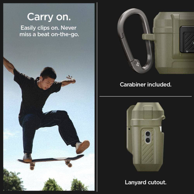 Mbështjellëse Spigen Lock Fit për Apple AirPods Pro 1 2, matte, khaki