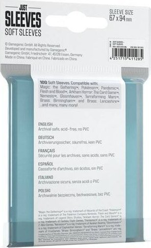 Заштитни навлаки за карти Just Sleeves Soft Sleeves, 100 парчиња, 67x94mm, транспарентни