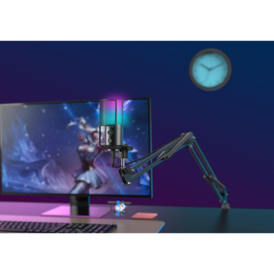 Mikrofon USB Fifine T669 PRO2, set me krah tavoline, RGB, i zi