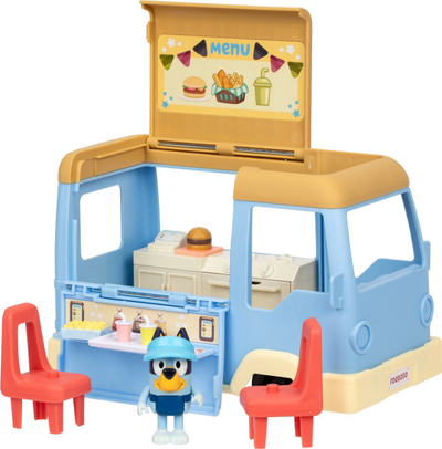 Set lodrash Bluey Food Truck Playset Series 13, figurë 6.5 cm, kënd ngrënieje, shumëngjyrëshe