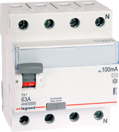 Ndërprerës diferencial Legrand P304 TX3, 4P, 63A 0.1A, tip AC
