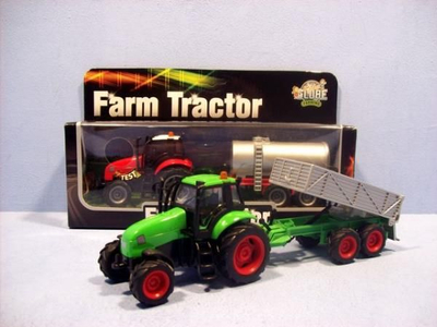 Lodër traktor ferme Globe Tractor Set, me rimorkio, plastik, jeshil