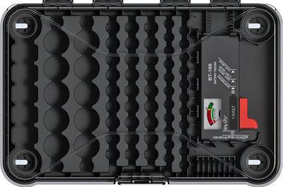 Kuti për bateri BATTERY BOX, me tester, plastike, 29.5x19.5x7 cm