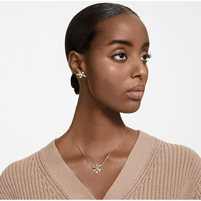 Set bizhuteri për femra Swarovski, vathë + qafore, ari rozë