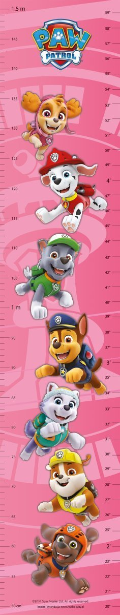Grafik rritjeje Paw Patrol SRPP-009, deri 150 cm, ngjitës muri, rozë