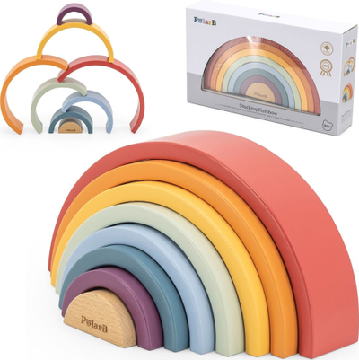 Lodër druri sorter Viga Toys Rainbow PolarB, 8 pjesë, Montessori, shumëngjyrëshe
